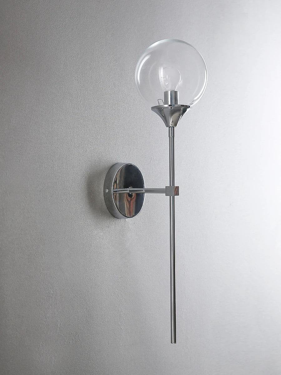 Modern Glass Globe Wall Lamp Light Fixture in Silver Frame