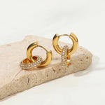 Load image into Gallery viewer, 18k Dainty Huggie Diamond Dangle Earrings
