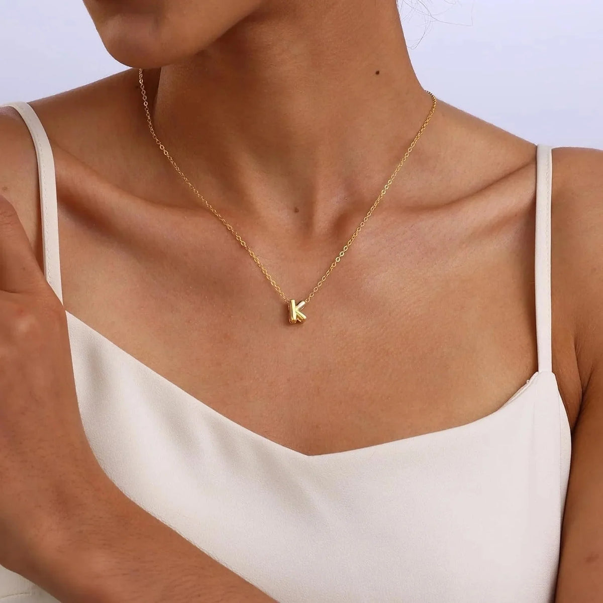 Dainty bubble initial necklace