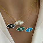 Load image into Gallery viewer, Dainty Evil Eye Diamond Accented Necklace
