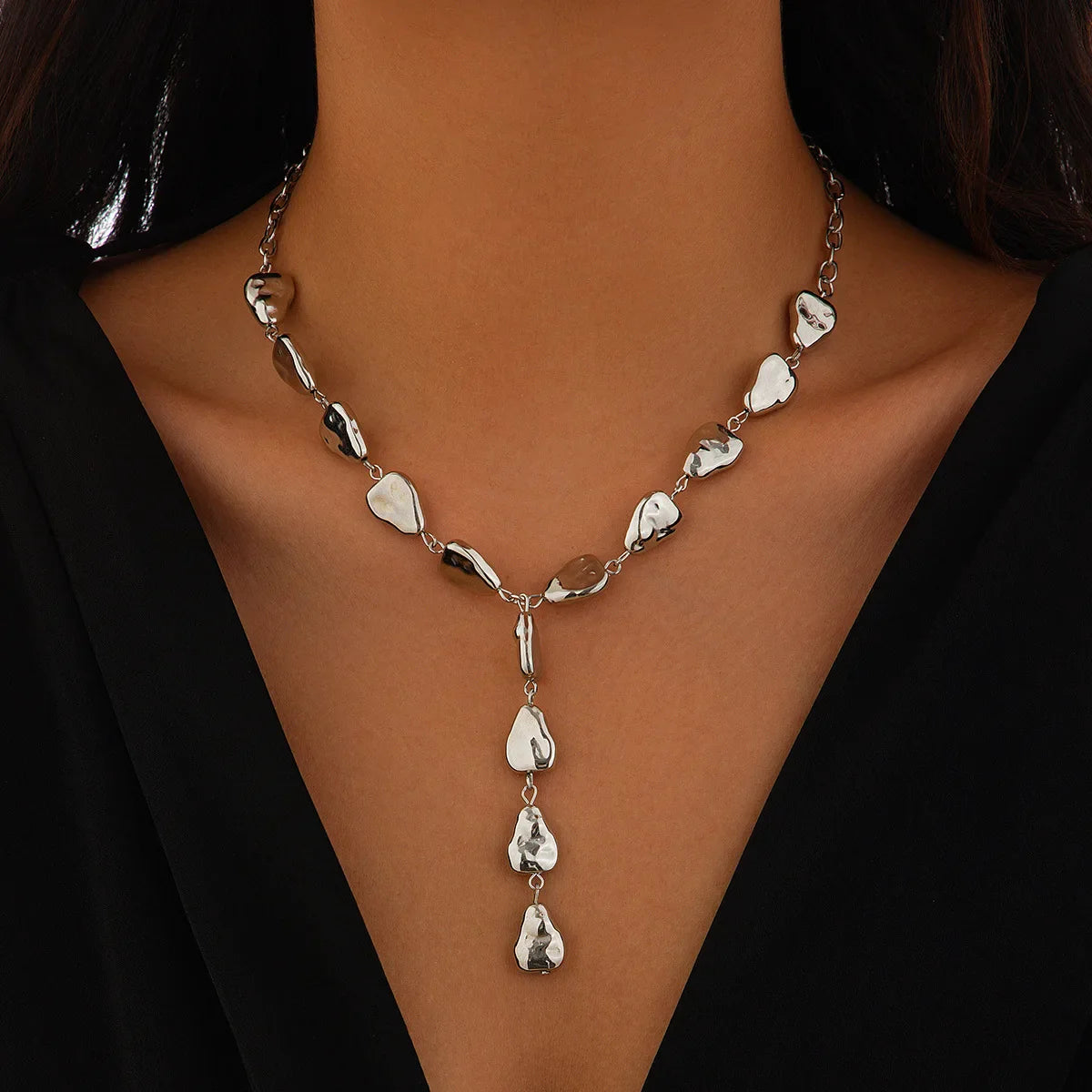 Modern stone inspired lariat necklace