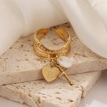 Load image into Gallery viewer, Dainty Cross &amp; Heart Initial Ring
