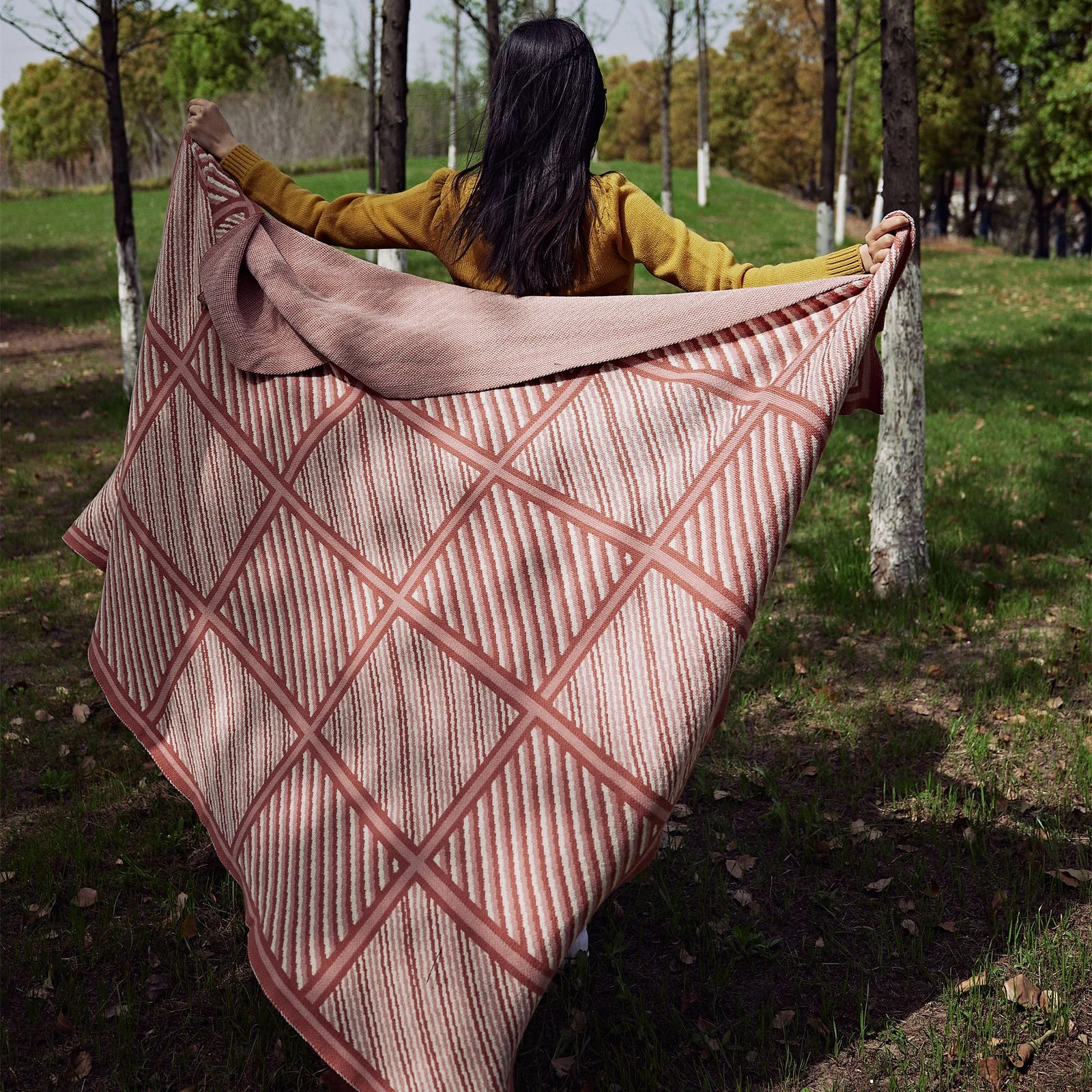 Striped Cotton Portable Plaid Throw Blanket