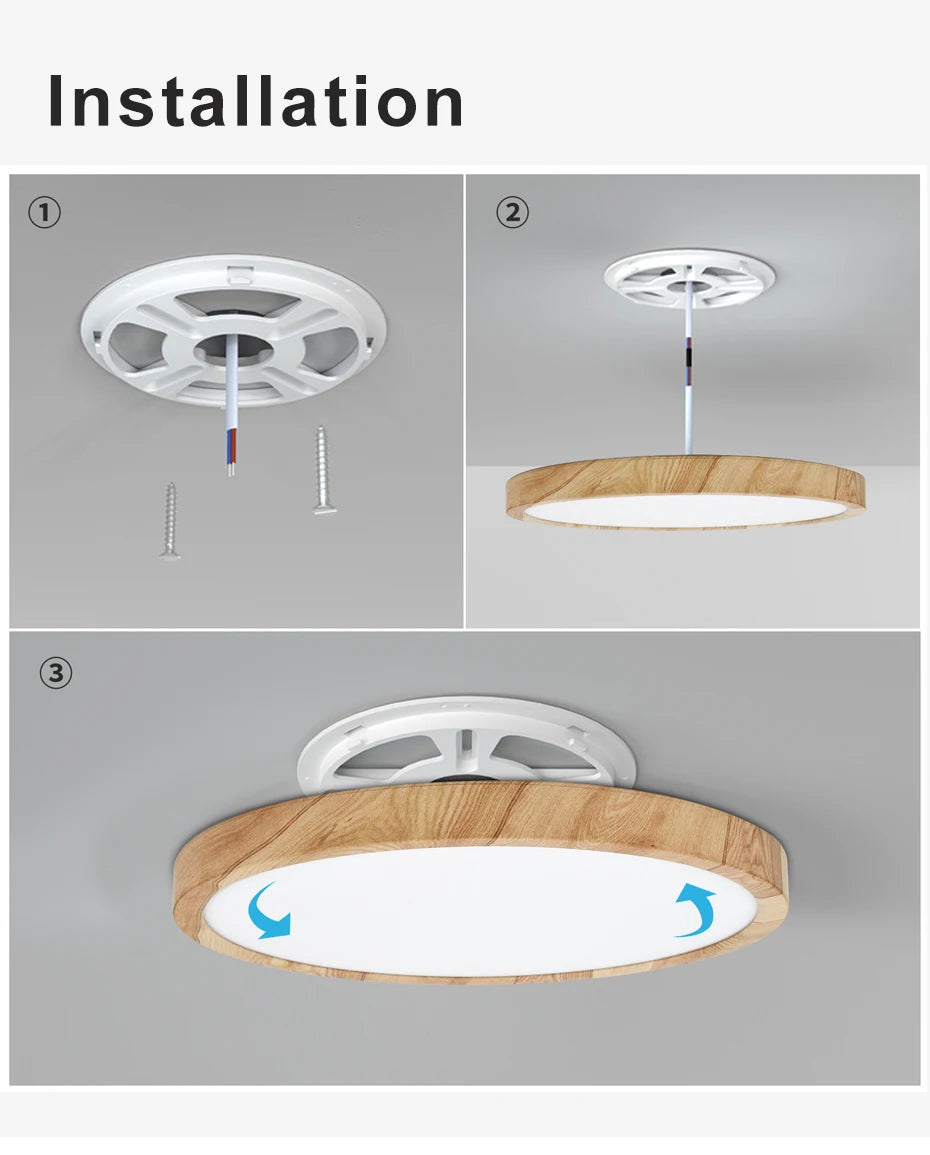 Modern Wood Grain LED Ceiling Light With Three Color Options
