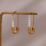 Load image into Gallery viewer, 18k Pearl Accented Safety Pin Earrings
