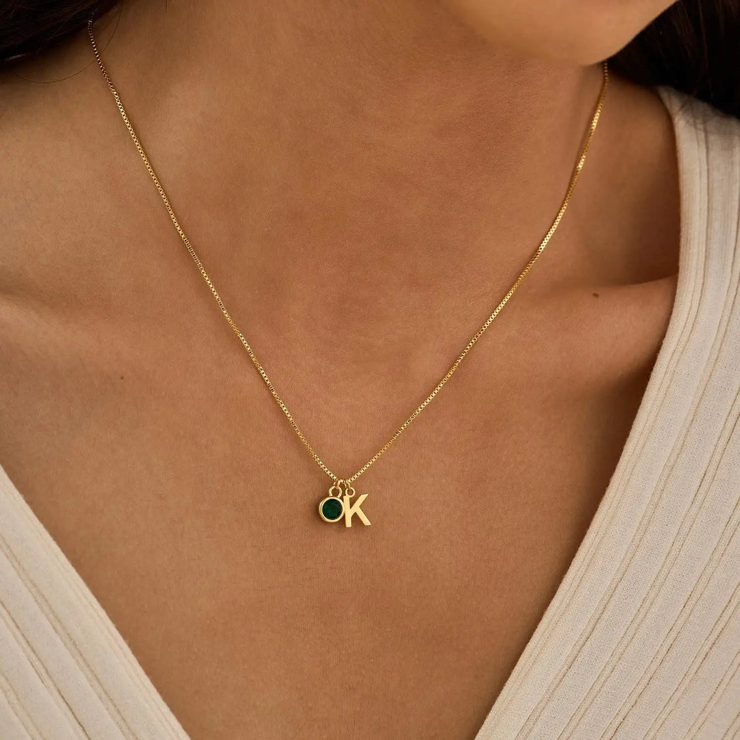 Dainty Initial with Birthstone Necklace