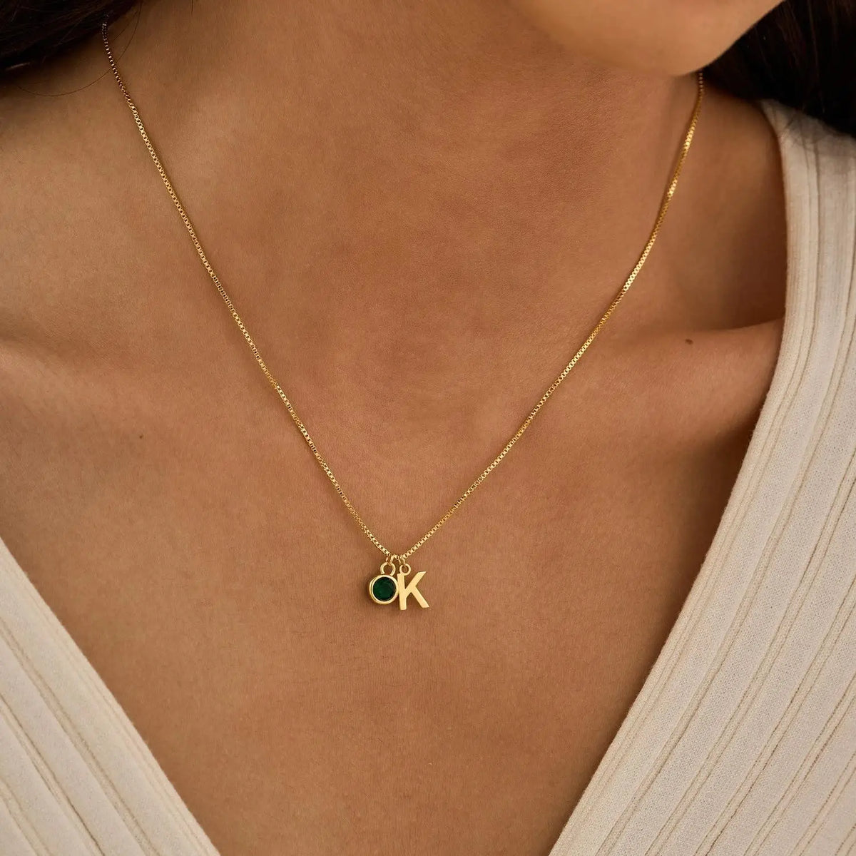 Dainty initial with birthstone necklace