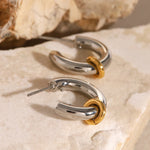 Load image into Gallery viewer, Two Tone Classic C Dual Ring Hoop Earrings
