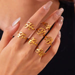 Load image into Gallery viewer, Adjustable Italic Cursive Letter Initial Ring
