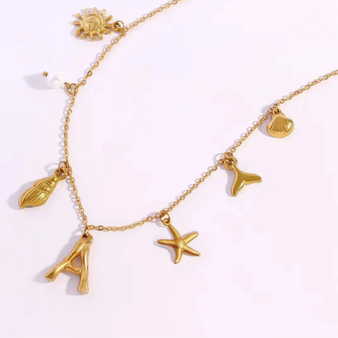 Ocean Charm Letter Necklace