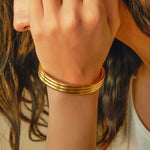 Load image into Gallery viewer, 18k Triple Ribbed Bangle Bracelet
