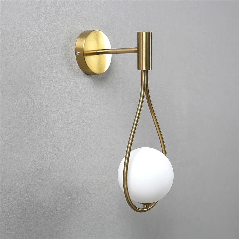 Metal Framed Glass Globe Wall Light Fixture