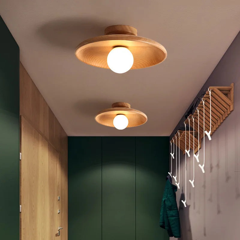 Japanese Inspired Wooden Flush Mount Ceiling & Corridor Light