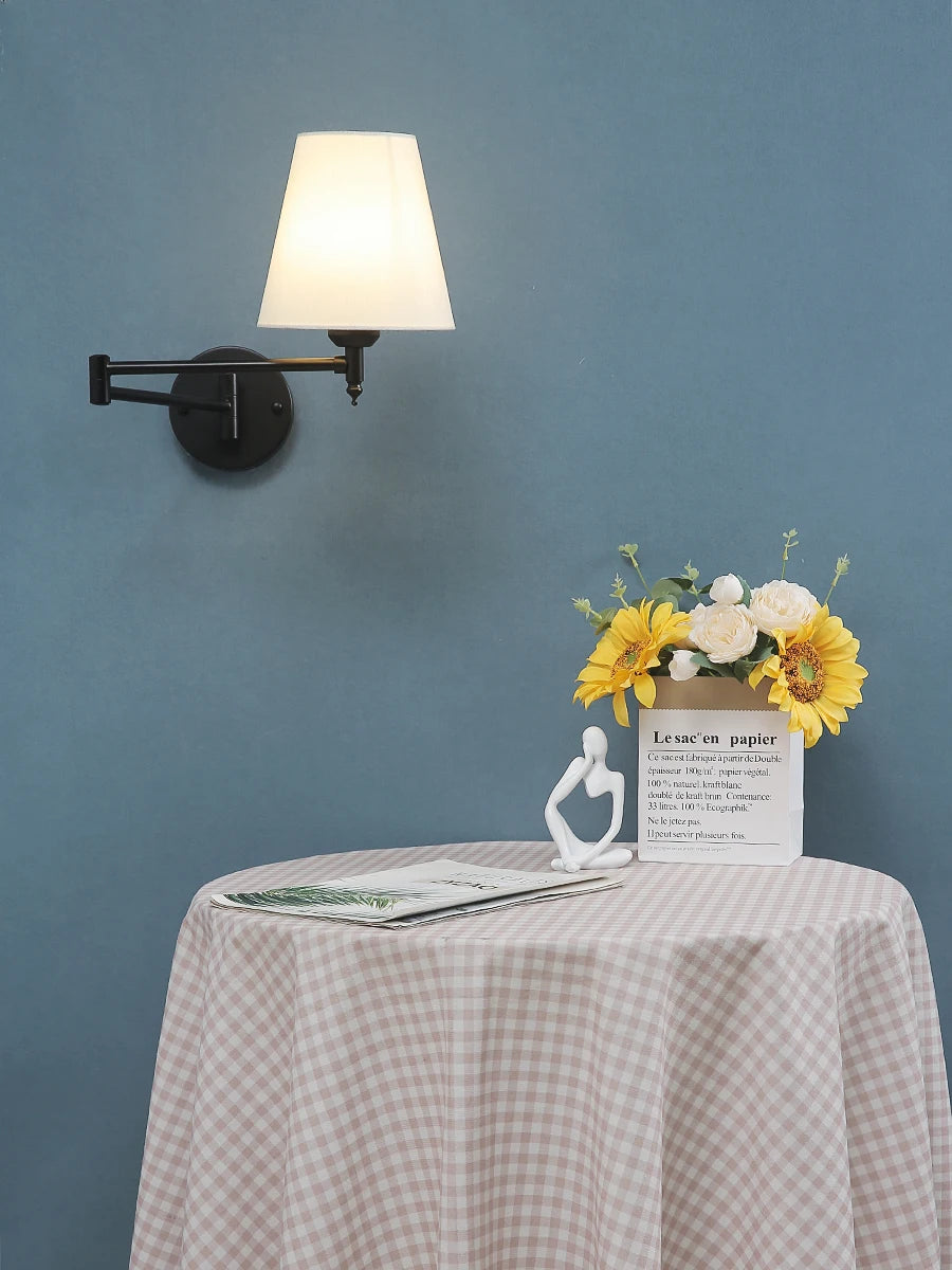 American Classic Linen Shade Wall Light Fixture With Folding Swing Arm