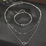 Load image into Gallery viewer, Dainty Curb &amp; Chain Link Dual Heart Necklace and Bracelet Set
