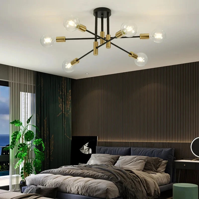 Black &amp; Gold Iron Chandelier Pendant Light Fixture