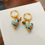 Load image into Gallery viewer, Dainty Floral Pastel Heart Hoop Huggie Earrings
