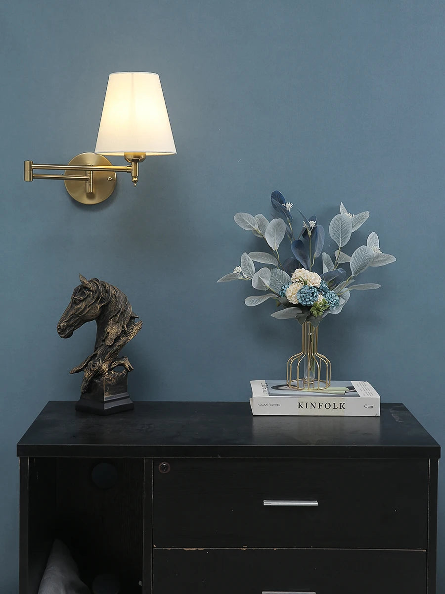 American Classic Linen Shade Wall Light Fixture With Folding Swing Arm