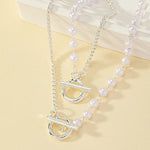 Load image into Gallery viewer, Chain &amp; Pearl Circle Clasp Bracelet and Necklace Set
