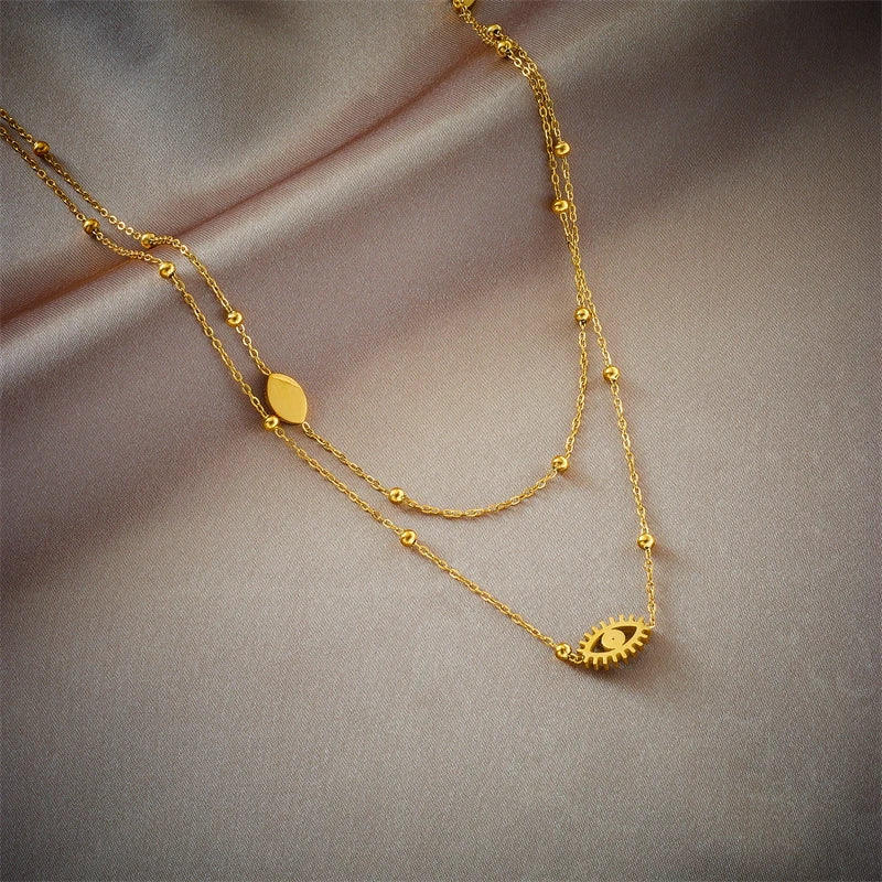 Dainty satellite chain evil eye necklace stack