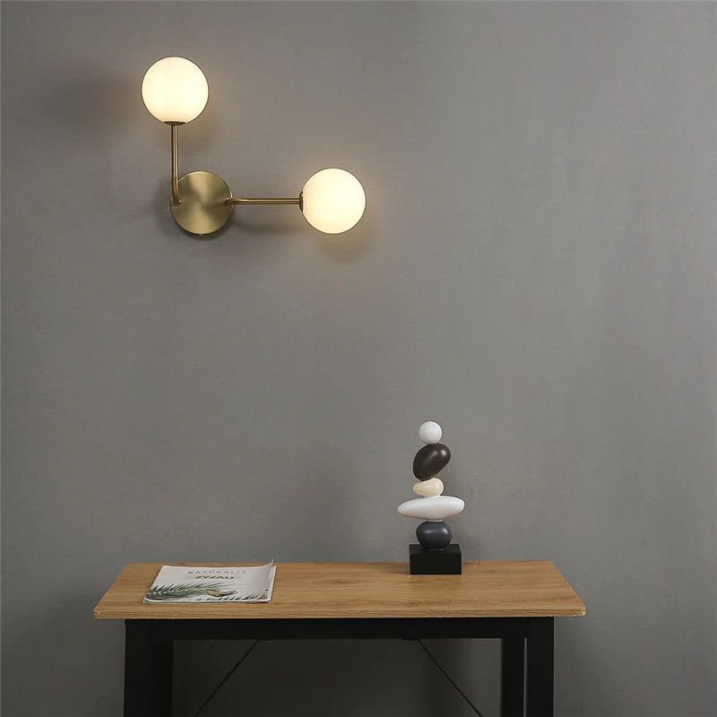 Golden Contemporary Glass Ball Wall Light Fixture