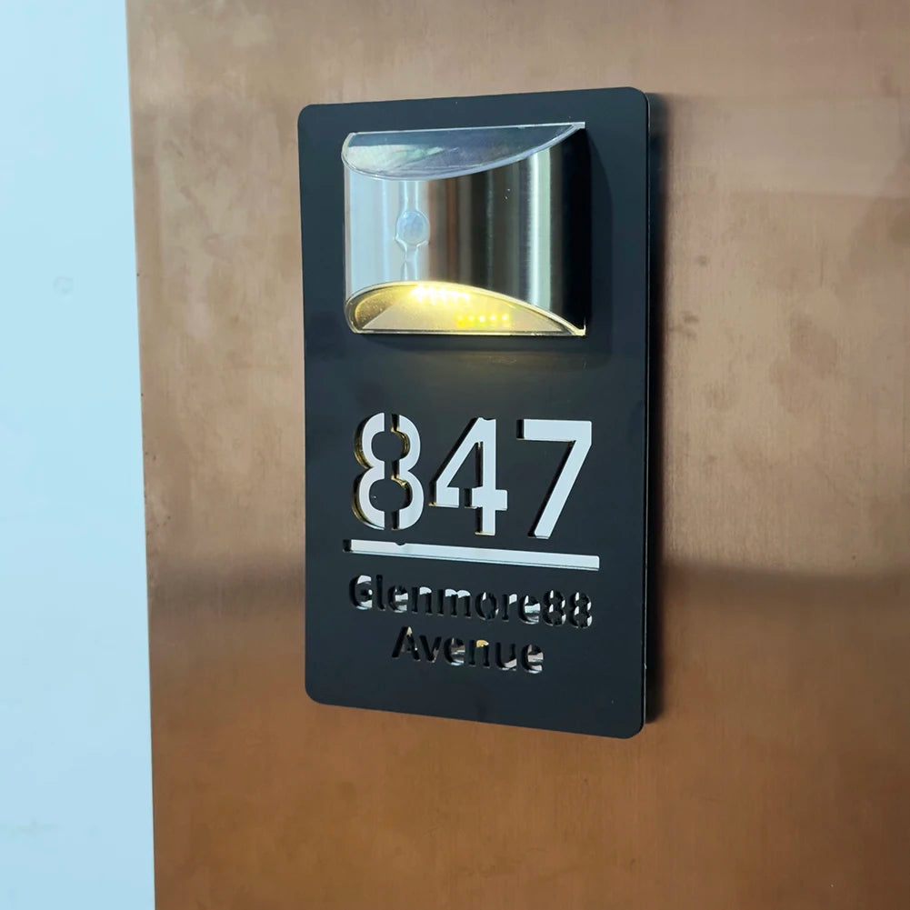 Outdoor Solar House Number Sign Plaque