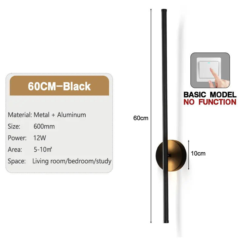 Modern Indoor 360° Rotatable LED Wall Lamps with Black Touch Switch