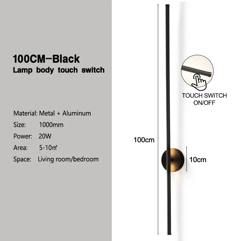 Modern Indoor 360° Rotatable LED Wall Lamps with Black Touch Switch