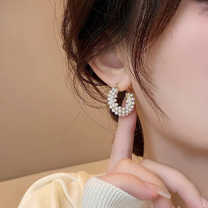 Bold pearl accented hoop earrings