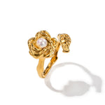 Load image into Gallery viewer, Adjustable Pearl Camellia Flower Ring
