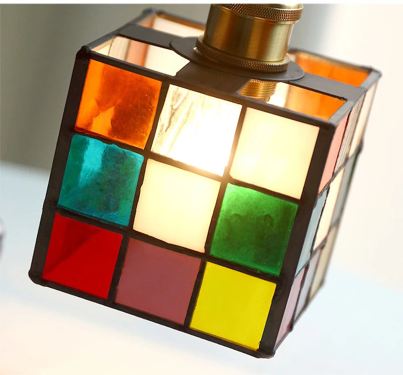 Vintage Rural Colored Glass Lamp Pendant Light Fixture