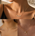 Load image into Gallery viewer, 18k Dainty Necklace Stack - Eternal Clover, Initial Cross &amp; Cecina Letter Bundle
