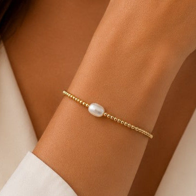 Dainty Gold Beaded Pearl Bracelets