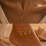 Load image into Gallery viewer, Dainty Initial Letter Necklace &amp; Diamond Heart Anklet Set
