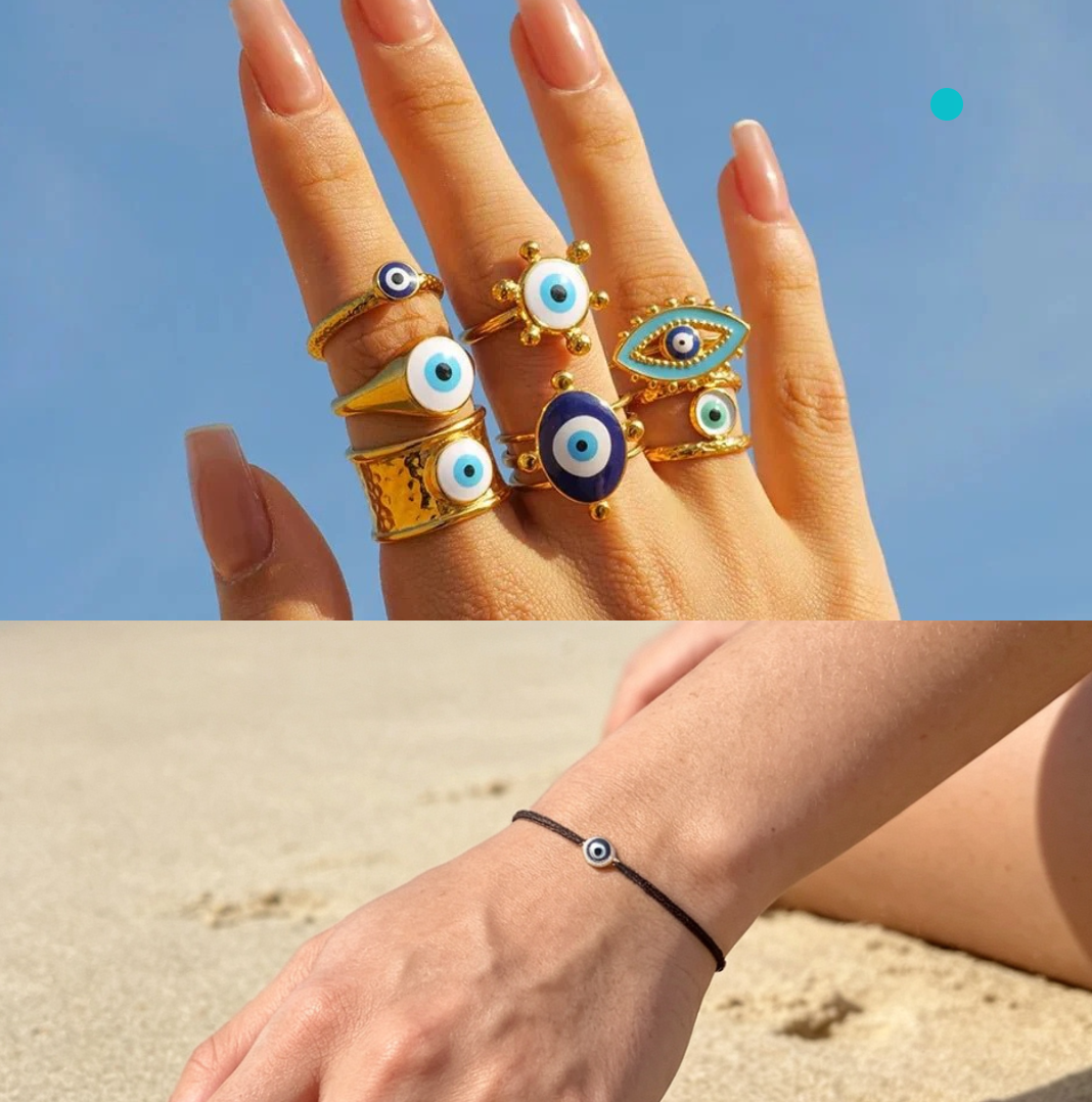 Bohemian Evil Eye Ring & Bracelet Set