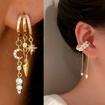 Load image into Gallery viewer, Stackable 14k Gold Triple Huggie &amp; Pearl Ear Cuff Set

