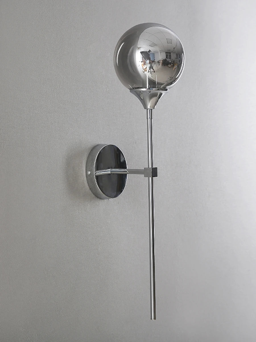 Modern Glass Globe Wall Lamp Light Fixture in Silver Frame