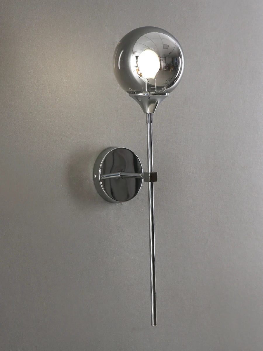 Modern Glass Globe Wall Lamp Light Fixture in Silver Frame