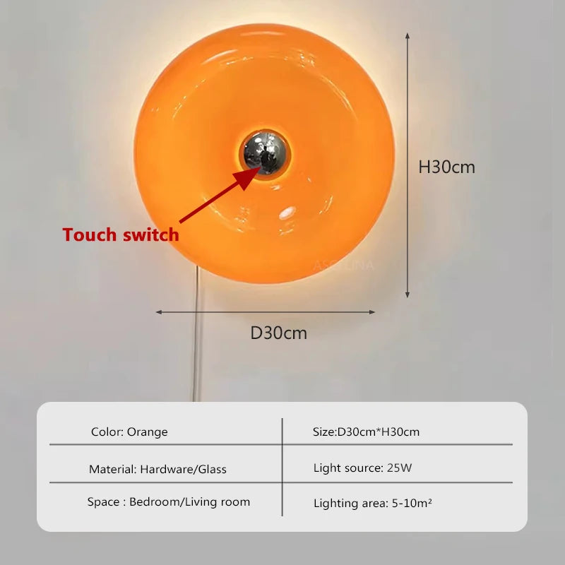 Donut Glass Wall Lamp Ambient Lighting With Touch Switch In Orange