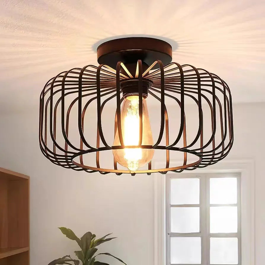 Industrial Style Birdcage Retro Flush-Mount Ceiling Light