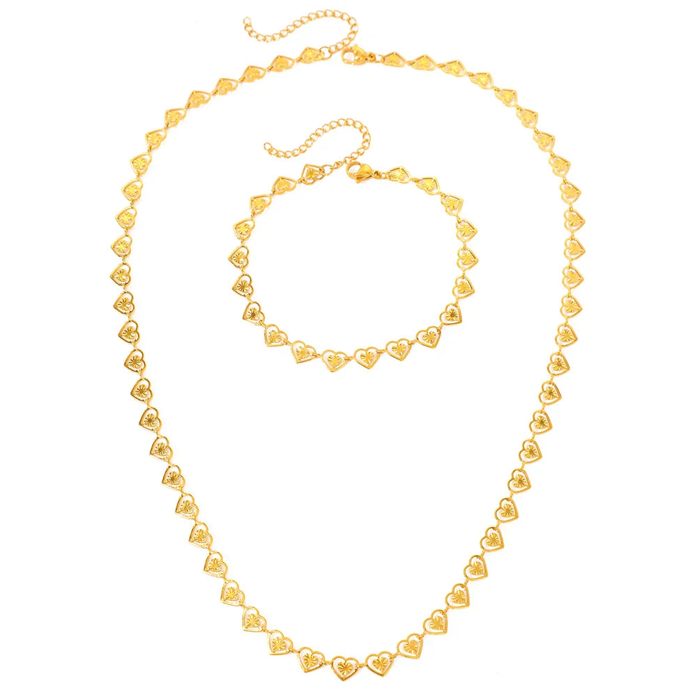 Dainty spiral hearts bracelet and necklace set