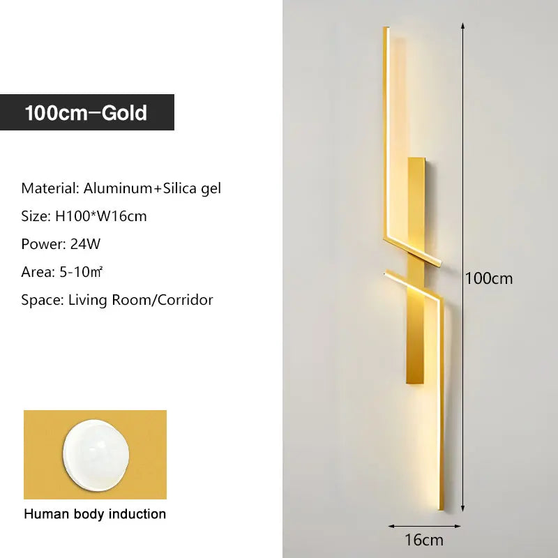Motion Sensor Enabled Contemporary Wall Light Sconce in Black & Gold