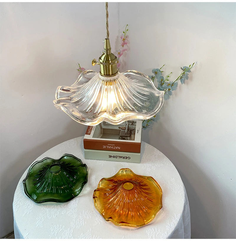 Colorful Glass &amp; Copper Pendant Light Fixture