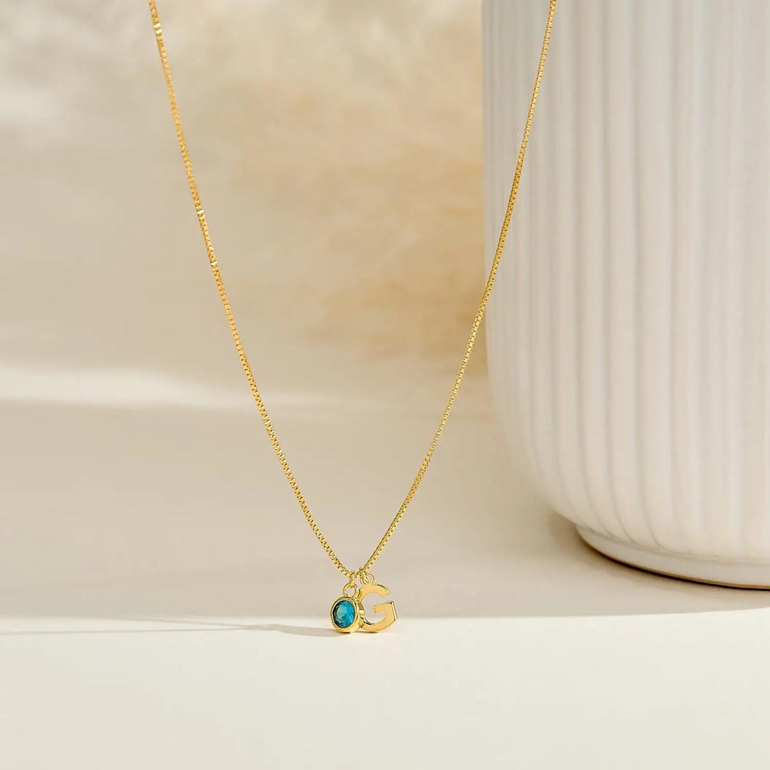 Dainty Initial with Birthstone Necklace