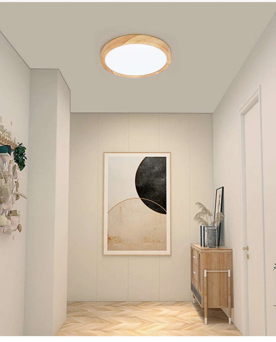 Modern LED Ceiling Light with Wood Grain Finish and Three Color Options