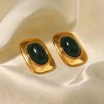 Load image into Gallery viewer, 18k Green Oval Opal Rectangle Earrings
