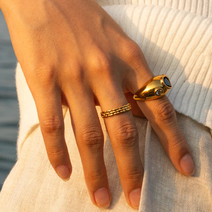 Chunky black teardrop ring