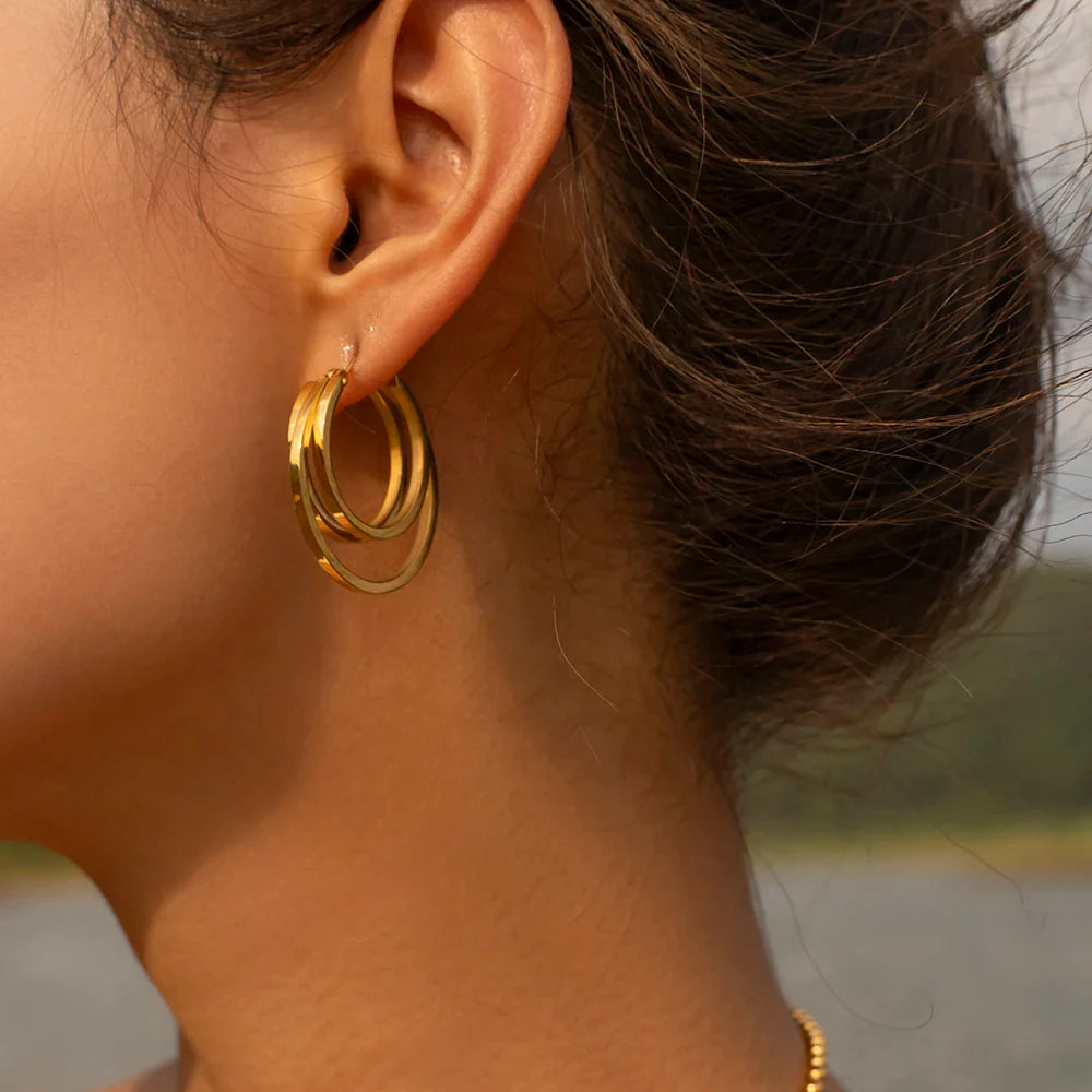 18k triple layer hoop earrings