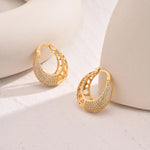 Load image into Gallery viewer, 14k Intricate Half Diamond Hoop Earrings
