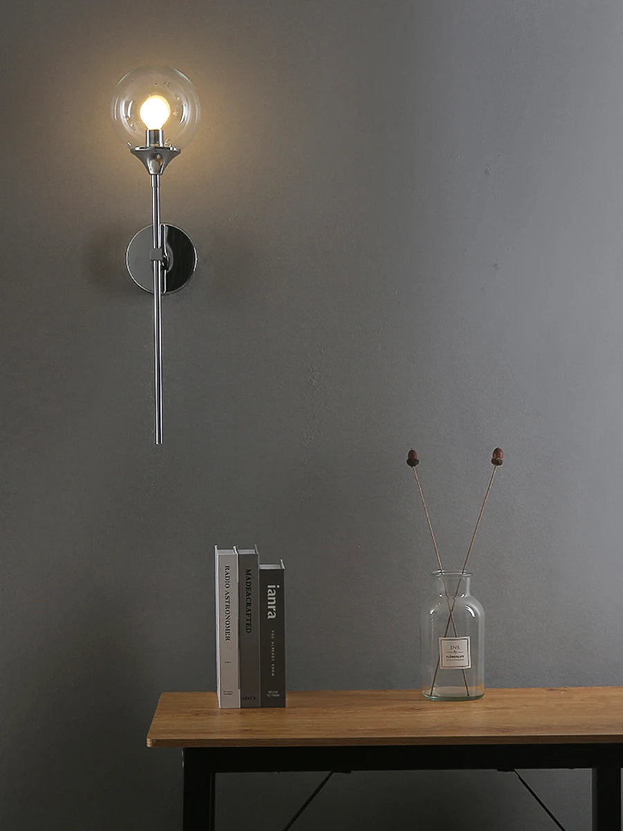 Modern Glass Globe Wall Lamp Light Fixture in Silver Frame